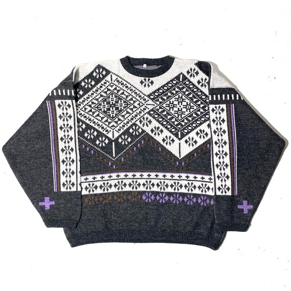 トップス 90s- oxbow geometric L/S T-shirt Oxbow 90s Grey/white Geometrical Allover Snowboarder Sweater, New