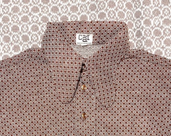 Cam brown/white beagle neck shirt, jacquard knit geometrical allover, made in Italy 1970 NOS in perfect condition