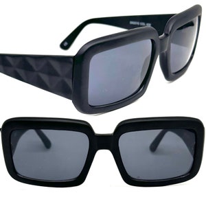 Nafta black square oversized sunglasses w/ 3D matelassè temples, Matt finish; NOS 2003, Italy