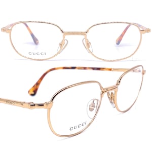 Gucci GG 1354 classy rectangular gold plated eyeglasses frames, 1980s NOS Italy