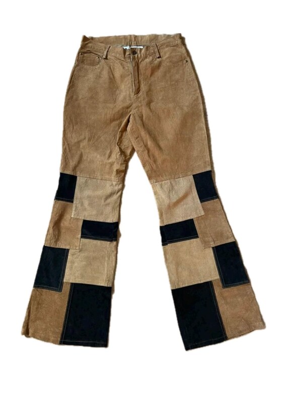 Real leather patchwork beige/brown squares bootcu… - image 1