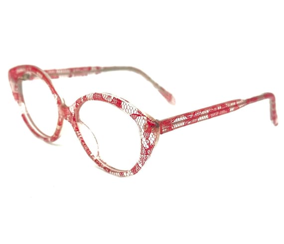 Fiorucci 218 clear cateye glasses frames w red la… - image 2