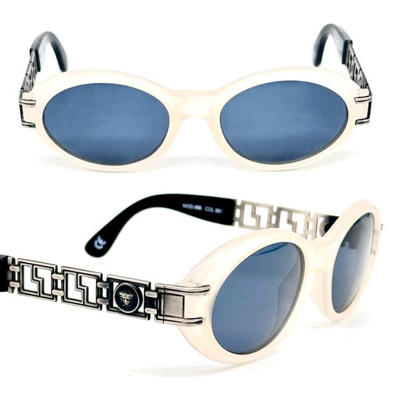 Versace White Oval Retro Sunglasses with Dark Lenses Versace La Medusa Oval Sunglasses In White | ModeSens main image 4