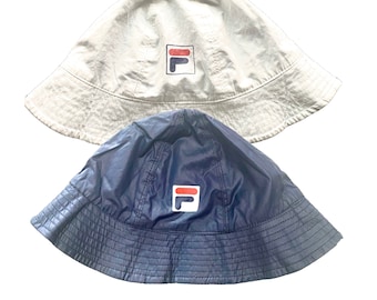 Fila vintage 90s bucket hat, white or navy with logo, fresh lining in a cotton terry, new old stock