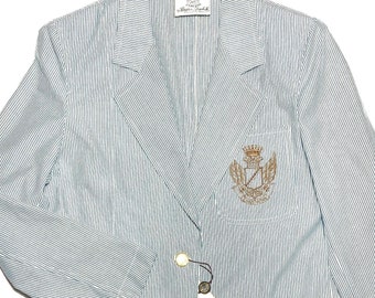 Lorenzo Zanabetti cotton striped yachting/college style embroidered royalty emblem blazer, Italy 80s NOS.