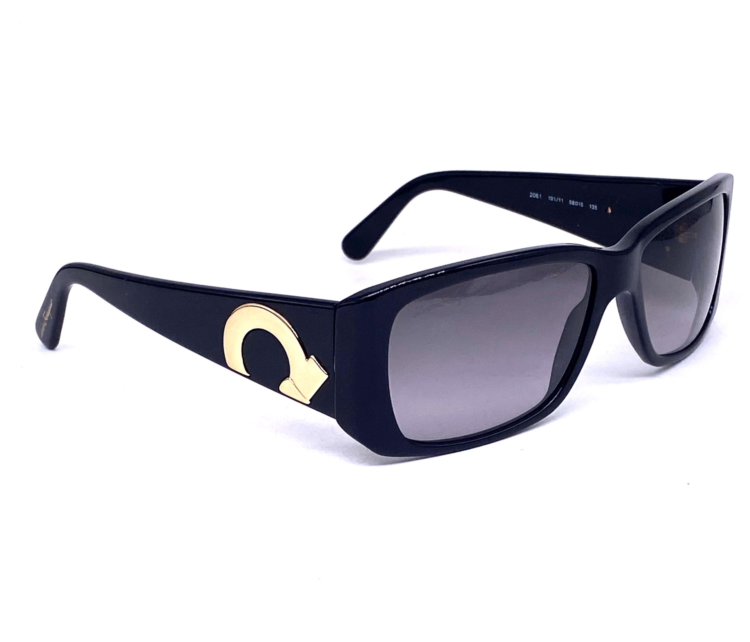 S Ferragamo Black Rectangular Acetate Sunglasses W Golden  display picture 1