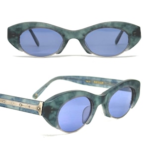 MATSUDA 10612 Mother of Pearl and Matte Dark Green Marble Steampunk Vintage Sunglasses  Made in Japan 90s NOS