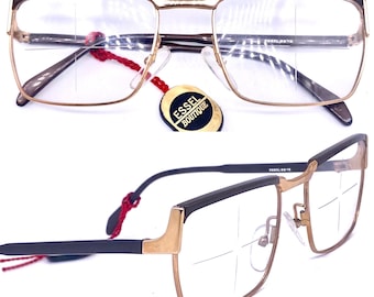 Essel Boutique NOS 60s square gold frames w dark brown coating on the brows and temples, with tag