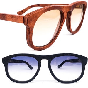 Jean Lempereur woodline aviator rosewood sunglasses fade lenses, NOS 1980s Handmade France