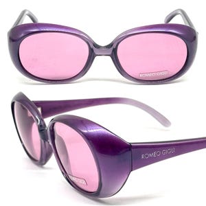 Romeo Gigli RG219 metallic purple rounded frame sunglasses w/ purple lenses, NOS 90s Made in Italy