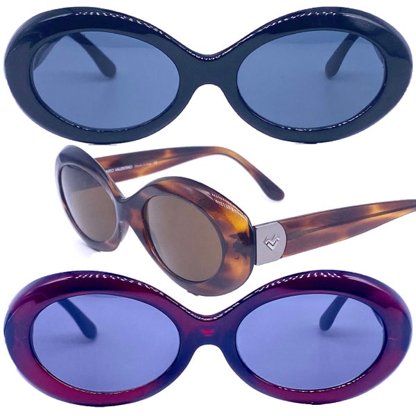 Mario Valentino Cobain style oval cello sunglasses in 3 colorways, NOS 90s