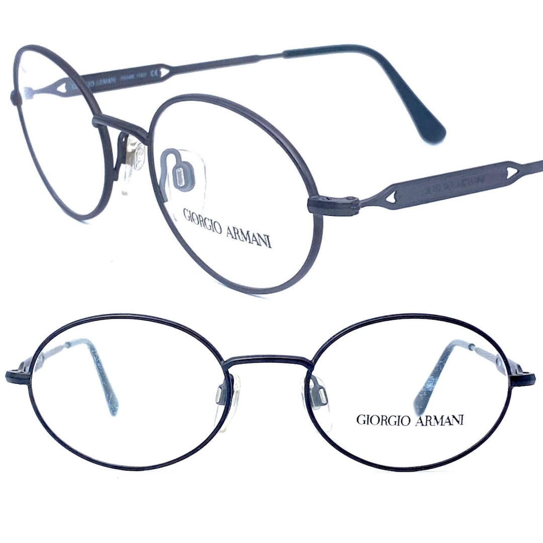 Armani Total Black Oval Eyeglasses Frames Made in Etsy