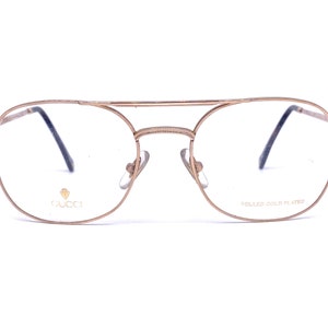 Gucci 1272 Rolled gold dbl bridge aviator eyeglasses with carved details, NOS 80s Italy
