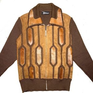 Silver 1970s cowhide-suede-wool knit zip-up jacket, in perfect condition
