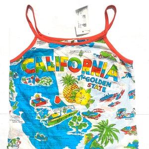 California "The Golden State" cartolina retrò / Canotta in cotone con stampa mappa tg M, NOS anni '80 Italia