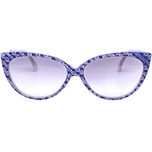 Gherardini blue-white monogram allover iconic cateye sunglasses hand made in Italy, 90s NOS