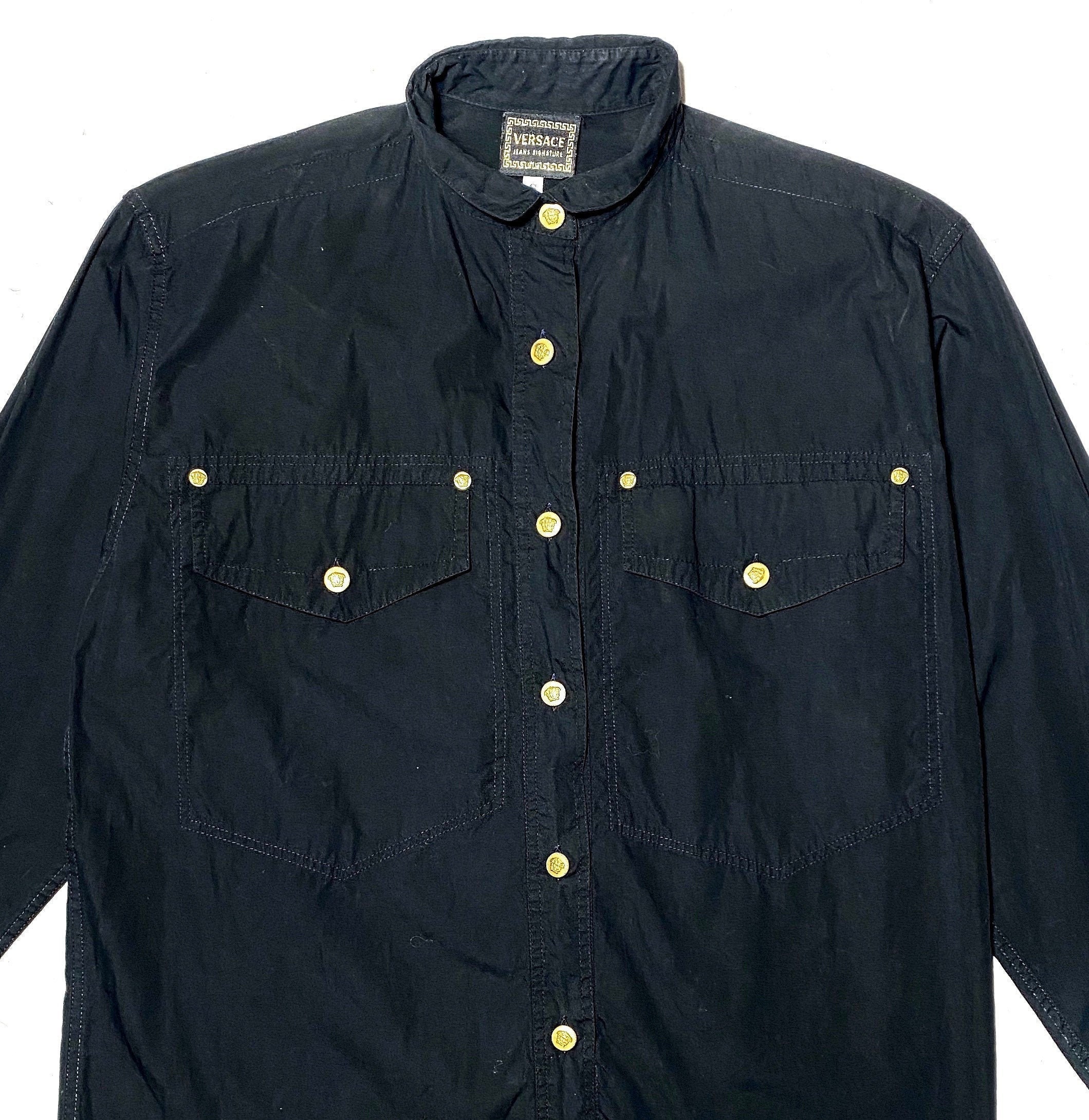 Versace Jeans Signature Black Cotton Shirt With Mandarin Versace Jeans Signature Black Cotton Shirt With Mandarin