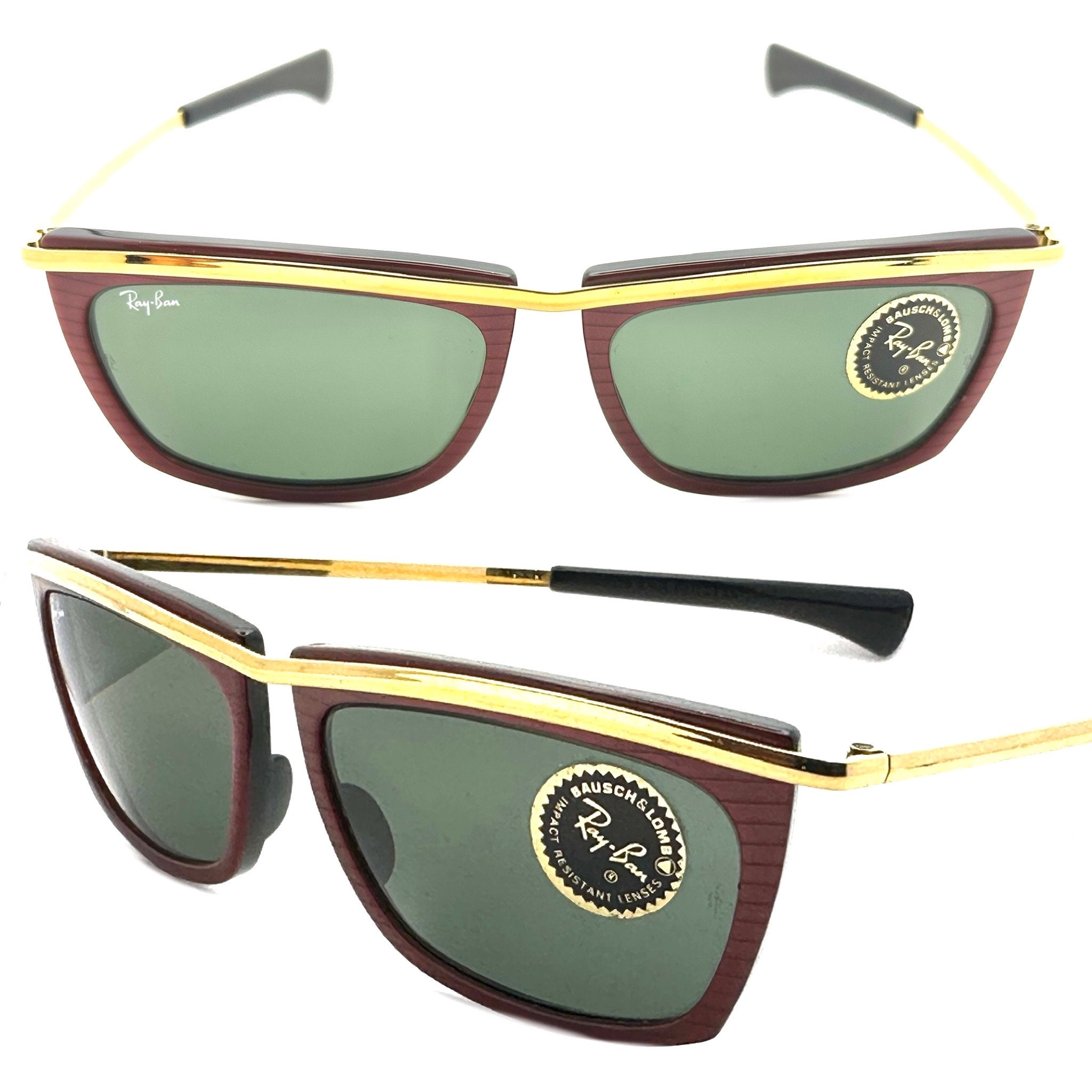 Rayban B&l Olympian II Burgundy/ Gold Rectangular Cello Sunglasses