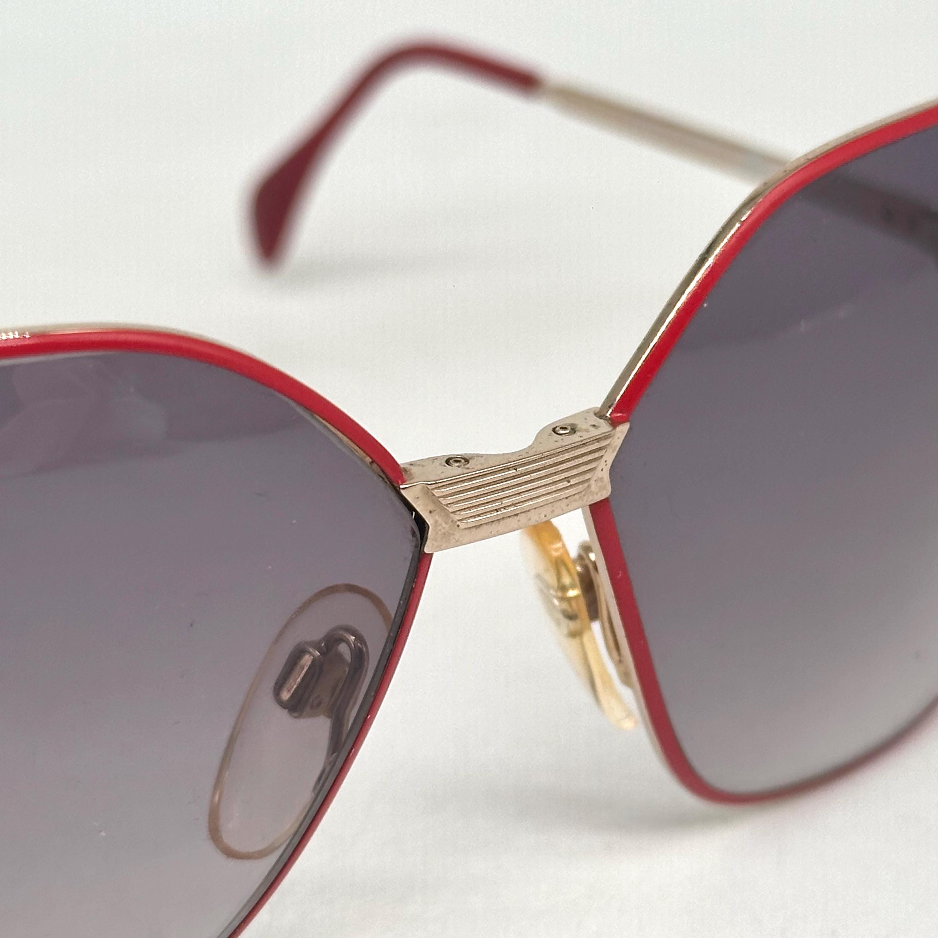 Silhouette 8012 Red and Gold Oval Squared Sunglasses, 1980s  display picture 3