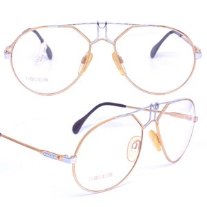 Rodier 125 golden aviator eyeglasses with silver details, NOS 80s, W-Germany