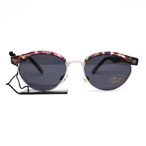 Kaleido 6423-88 vintage oval clubmaster sunglasses with multicoloured browline and temples and silver metal details, 1980s NOS