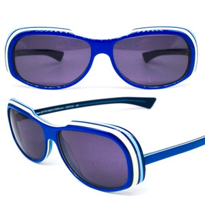 Geena 62 avant-garde blue reverse temples mount multilayered cello sunglasses hand made in Germany  NOS &#39;90