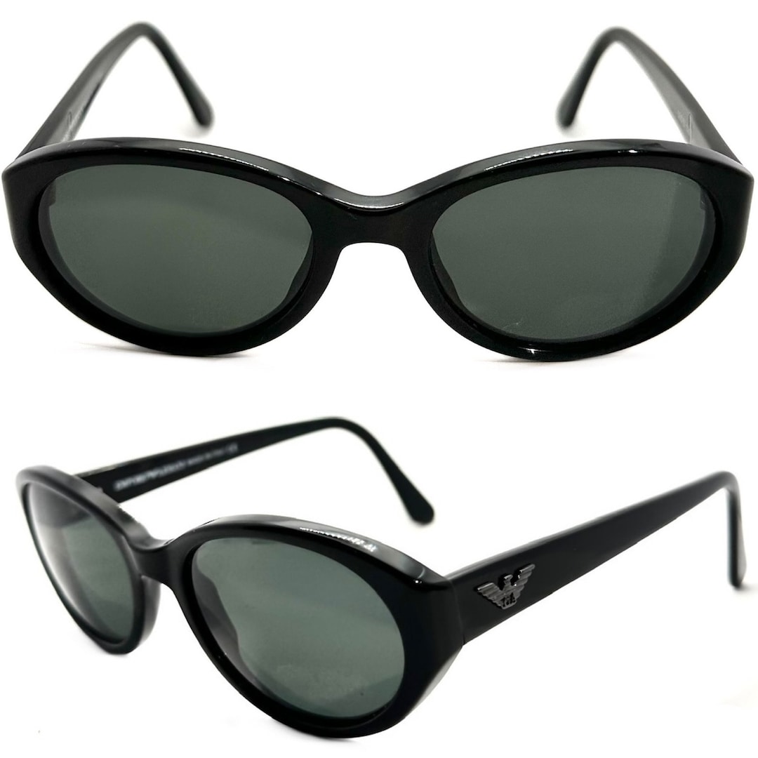 Emporio Armani 560-S Oval Sunglasses Black With Silver Eagle Logo