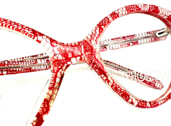 Fiorucci 218 clear cateye glasses frames w red la… - image 8