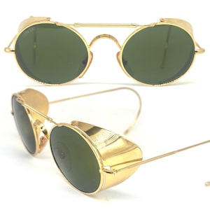 Lunettes de soleil à protections latérales rondes dorées Concert Radio 2 fabriquées en Italie, NOS 80s menthe