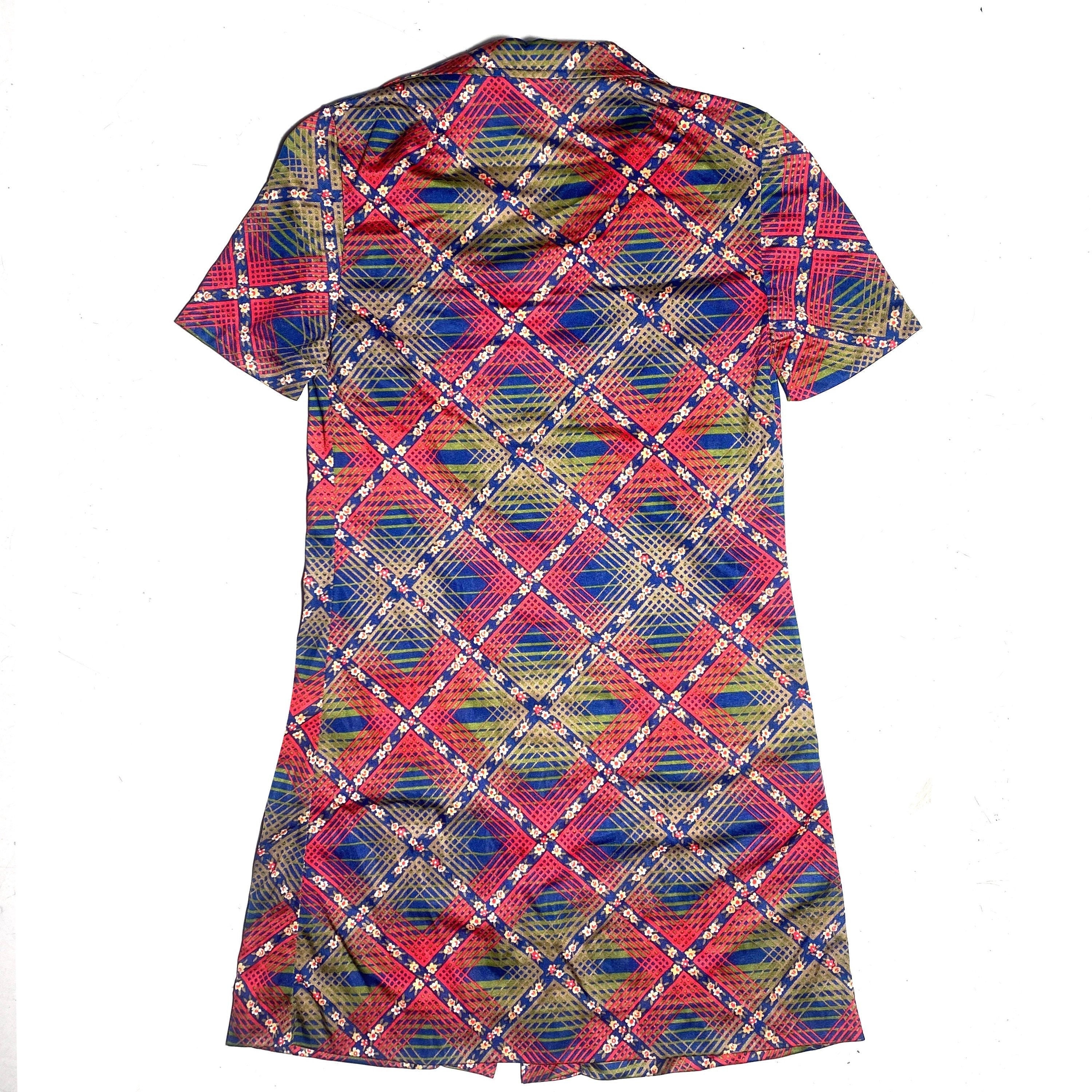 Diana 1970s Mini Shirt Dress, Red/blue/green Checks & Lil Diana 1970s Mini Shirt Dress, Red/blue/green Checks & Lil