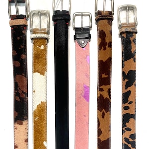 Cowhide genuine leather belt with brass buckle, many colors and sizes, Artisanal products made in Italy, 1990s NOS