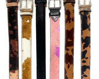 Cowhide genuine leather belt with brass buckle, many colors and sizes, Artisanal products made in Italy, 1990s NOS