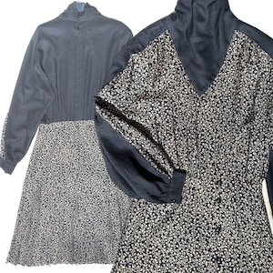 Valentino Boutique 1980s classy black/beige floral long woolen dress, in mint condition sz 10