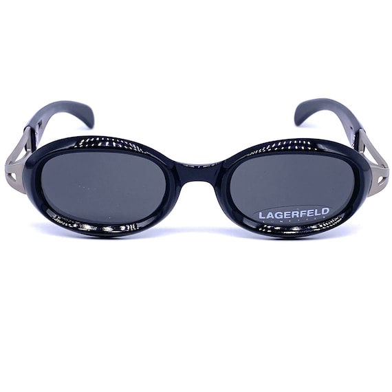 Karl Lagerfeld 90s Oval Black Avant Garde Sunglasses Made in  display picture 2