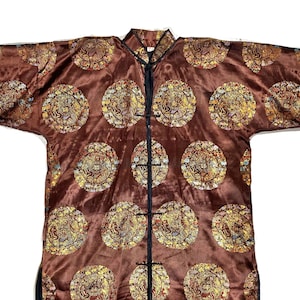 Pure silk traditional Chinese jacquard allover 3/4 kimono coat, as new, perfect sz L