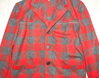 Red/grey checkered hunter style pure new wool blazer made in Italy, 70s mint condition