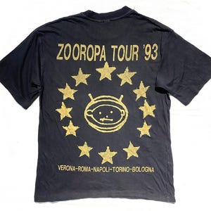 T-shirt originale del tour italiano degli U2 Zooropa del 1993, nera con stampa dorata, XXL