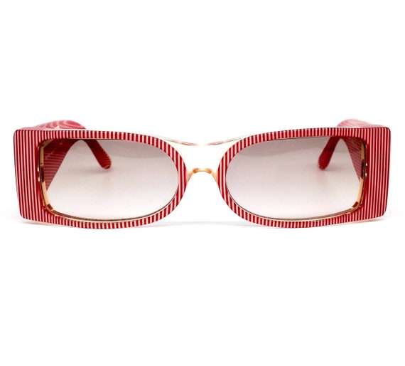 Red and White Striped Sunglasses Red White stripe front Black risky business 80s style  main image 2