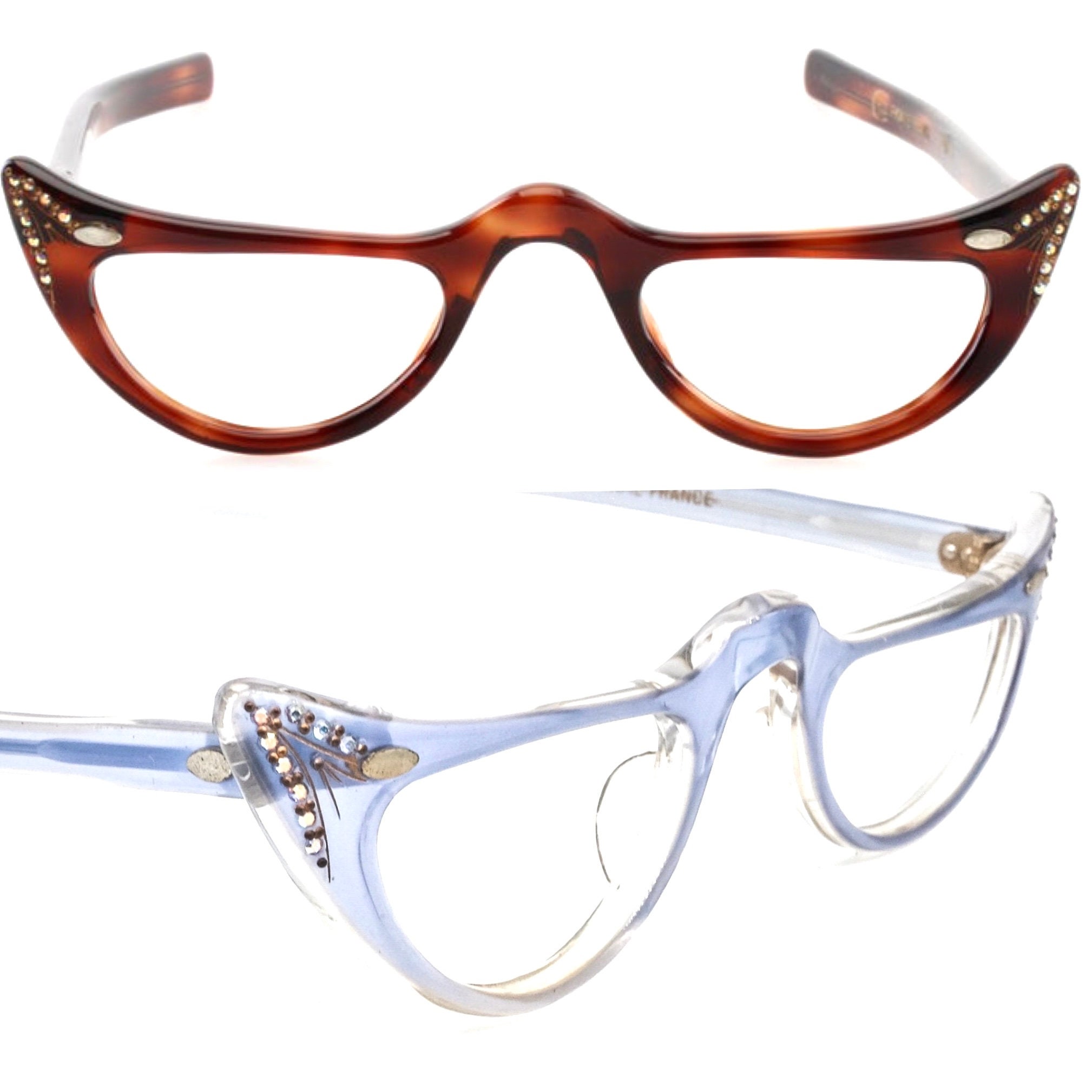 Agnes 1950s Reading Glasses, Half Moon Shaped Celluloid Frames in