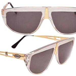 Borbonese luxury wrap sunglasses in white-clear cello with golden metal details and temples, NOS 80s Italy