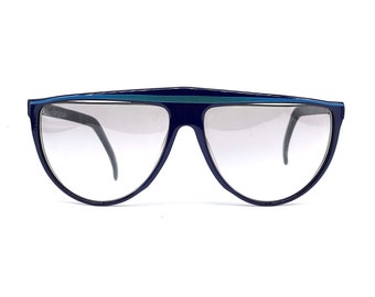 Occhiali da sole oversize Gianni Versace blu scuro, realizzati in Italia, anni '80 NOS