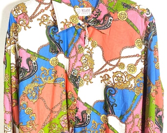 Colorful Baroque long sleeved shirt 100% cotton made in Italy 90 NoS