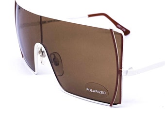 Krizia KM2 Minimalist Squared Shield Sunglasses in White  display picture 3