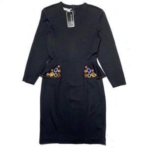 Pierre Cardin 80s NOS couture black embroidered dress made in France, with tags sz 46