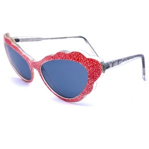 IDC 57 fancy cloud shaped cateye sunglasses, in black or red spray pattern, 1980s NOS France image 5