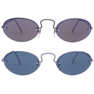 Romeo Gigli 64-S minimal Oval rimless sunglasses with deco bridge, in silver or copper, NOS 80s Italy
