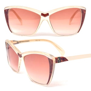 YSL Saint Laurent 8706 sunglasses made in France, marbled pearl & textured brown oversized style, 80s NOS