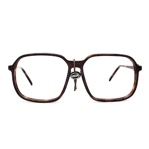 Grandes lunettes de vue Lozza Zilo carrées en acétate écaille marron 1970&#39;s NOS Italie