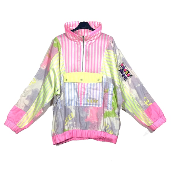 Super auffällige neonfarben gestreifte / aquafarbene Windjacke im reinen Nurave-Stil!