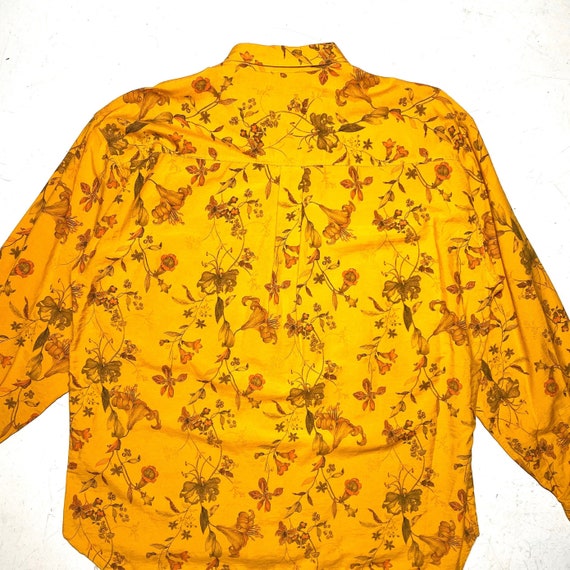 Boho botanical print orange viscose shirt, 1980s … - image 4